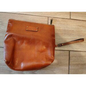 Patricia Nash VALERIE Leather Fold-Over Clutch Wristlet Cognac Brown Purse